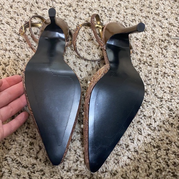 NWOT Brown Metallic beaded 3” ankle strap heels by Anne Michelle - size 7 - Picture 5 of 8